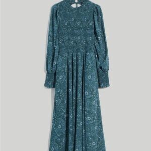 Madewell Teal Floral Long Sleeve Lucie Dress